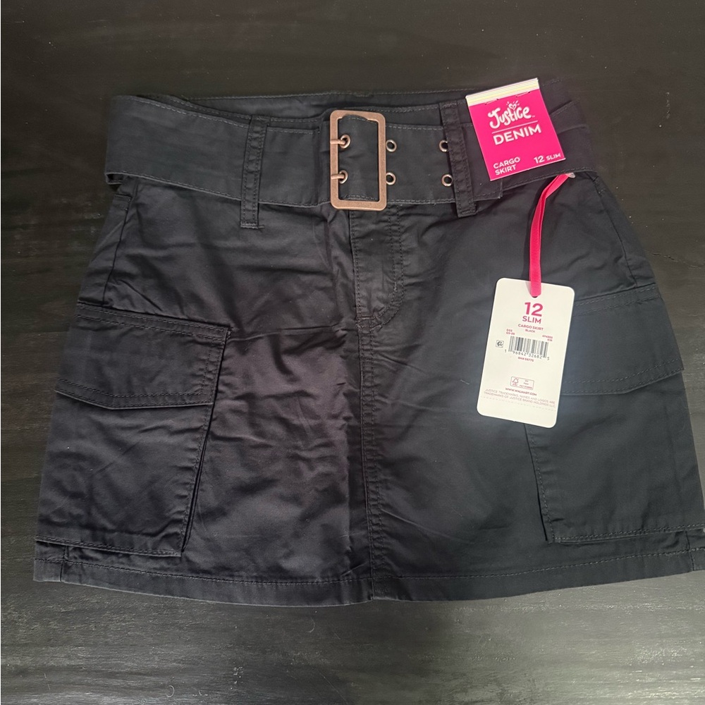 Justice Black Denim Skirt with Belt size 12